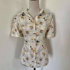 Women’s Large Vintage Daffodils Floral Button Up Top